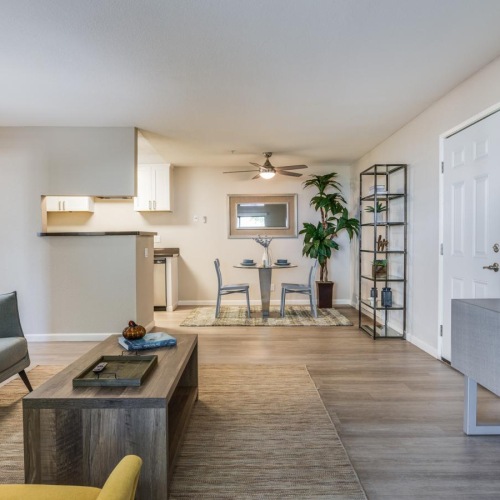 a living room with a tv and couches